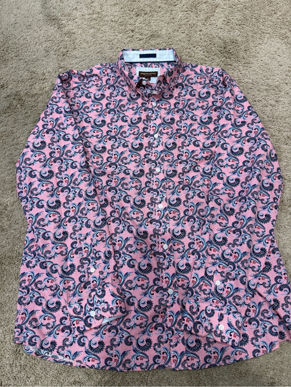 Johnston & Murphy Men’s XL Pink Paisley Button Front Long Sleeve Shirt